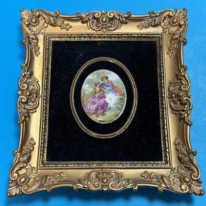VTG B & S Creations New York Framed Cameo Pastoral Courting Gold Square …